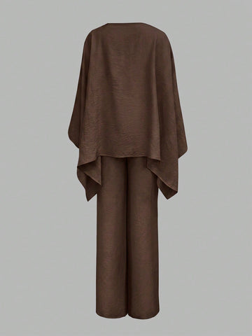 Elegant Cinched Waist Batwing Sleeve Loose Suit