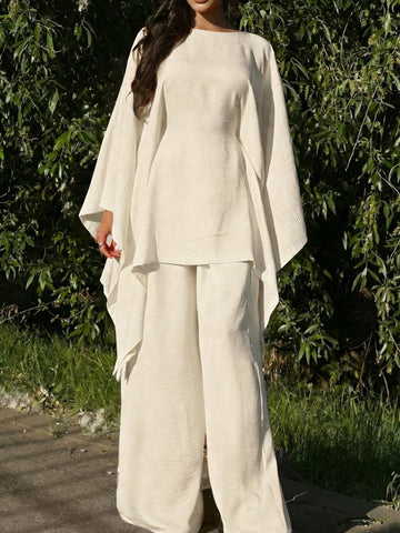 Elegant Cinched Waist Batwing Sleeve Loose Suit