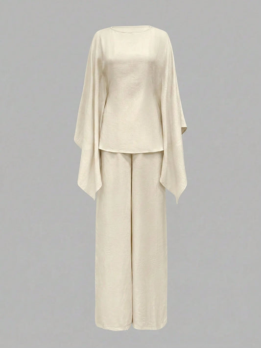 Elegant Cinched Waist Batwing Sleeve Loose Suit
