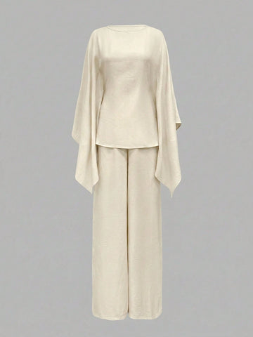 Elegant Cinched Waist Batwing Sleeve Loose Suit