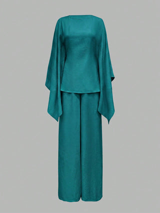 Elegant Cinched Waist Batwing Sleeve Loose Suit