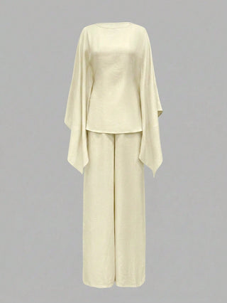 Elegant Cinched Waist Batwing Sleeve Loose Suit
