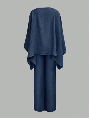 Elegant Cinched Waist Batwing Sleeve Loose Suit