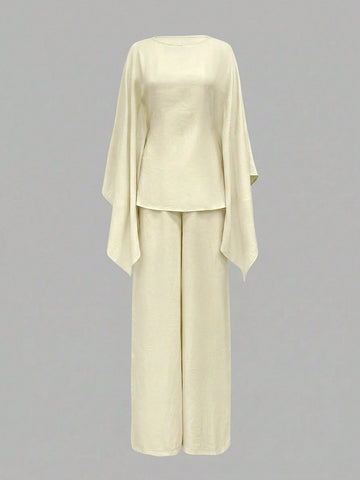 Elegant Cinched Waist Batwing Sleeve Loose Suit