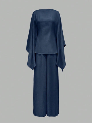 Elegant Cinched Waist Batwing Sleeve Loose Suit