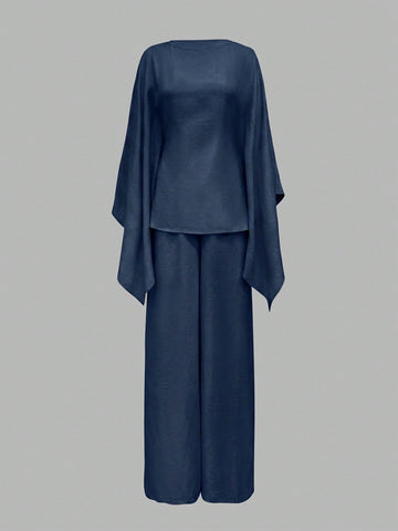 Elegant Cinched Waist Batwing Sleeve Loose Suit