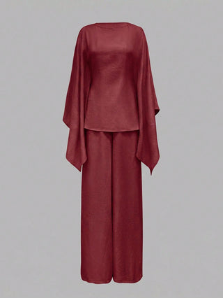 Elegant Cinched Waist Batwing Sleeve Loose Suit