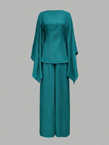 Elegant Cinched Waist Batwing Sleeve Loose Suit