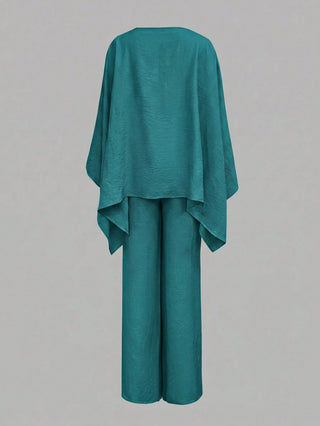 Elegant Cinched Waist Batwing Sleeve Loose Suit