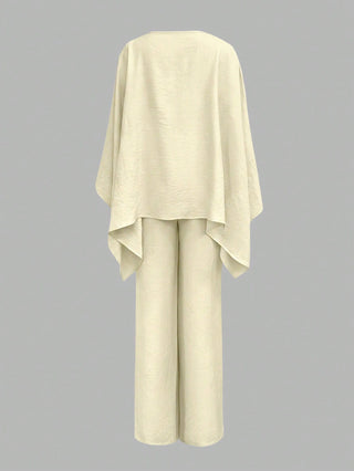 Elegant Cinched Waist Batwing Sleeve Loose Suit