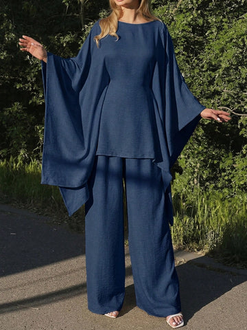 Elegant Cinched Waist Batwing Sleeve Loose Suit