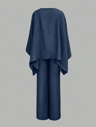 Elegant Cinched Waist Batwing Sleeve Loose Suit