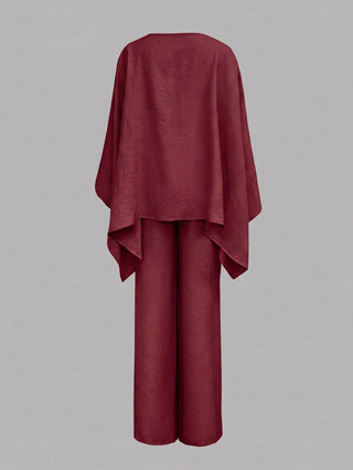 Elegant Cinched Waist Batwing Sleeve Loose Suit