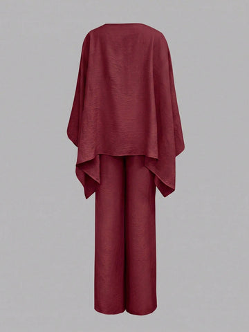 Elegant Cinched Waist Batwing Sleeve Loose Suit