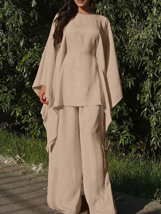 Elegant Cinched Waist Batwing Sleeve Loose Suit