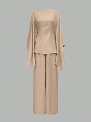 Elegant Cinched Waist Batwing Sleeve Loose Suit