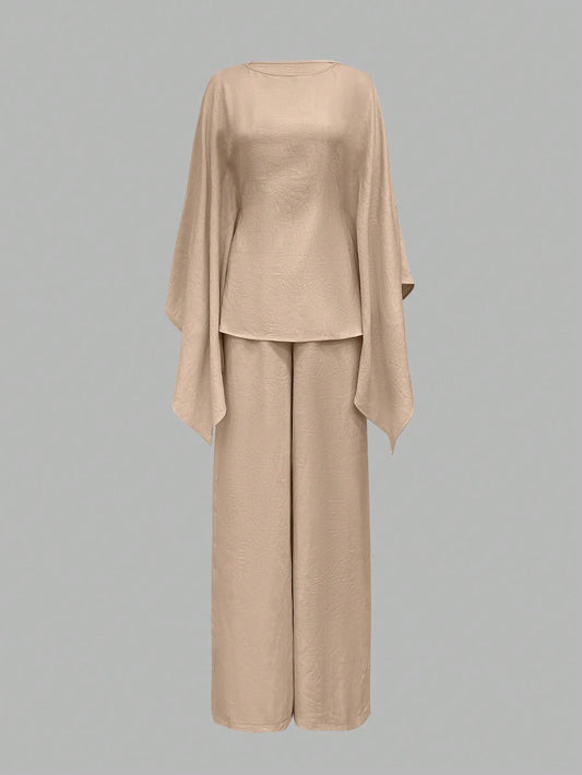 Elegant Cinched Waist Batwing Sleeve Loose Suit