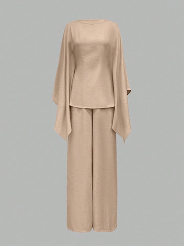 Elegant Cinched Waist Batwing Sleeve Loose Suit