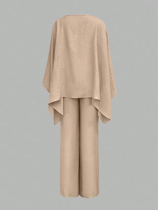Elegant Cinched Waist Batwing Sleeve Loose Suit