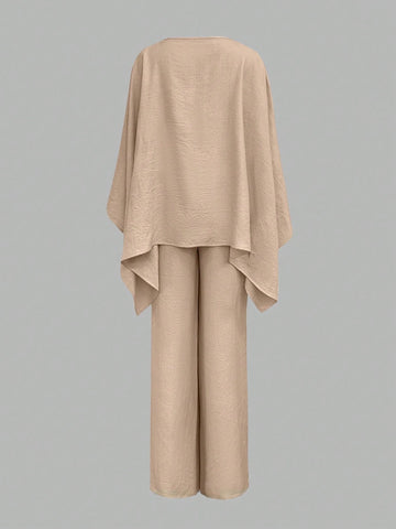 Elegant Cinched Waist Batwing Sleeve Loose Suit