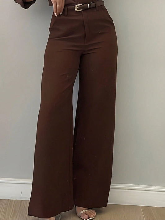 Women's Minimalist Design Flared Leg Casual Trousers