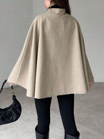 Woolen Coat With Cape Sleeves, Retro And Simple Cardigan Jacket