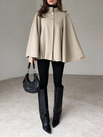 Woolen Coat With Cape Sleeves, Retro And Simple Cardigan Jacket