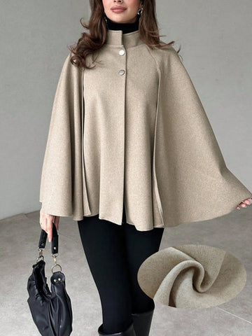 Woolen Coat With Cape Sleeves, Retro And Simple Cardigan Jacket