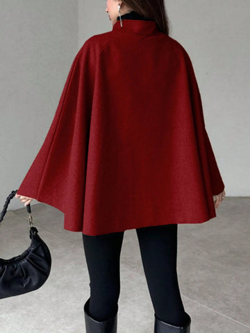 Woolen Coat With Cape Sleeves, Retro And Simple Cardigan Jacket