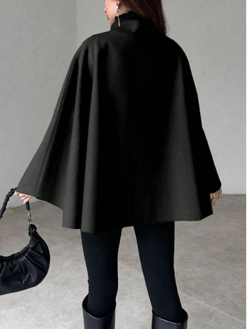 Woolen Coat With Cape Sleeves, Retro And Simple Cardigan Jacket