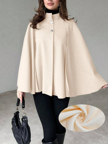 Woolen Coat With Cape Sleeves, Retro And Simple Cardigan Jacket