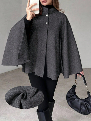 Woolen Coat With Cape Sleeves, Retro And Simple Cardigan Jacket