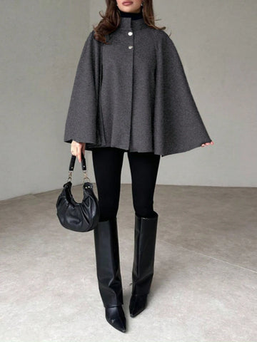 Woolen Coat With Cape Sleeves, Retro And Simple Cardigan Jacket
