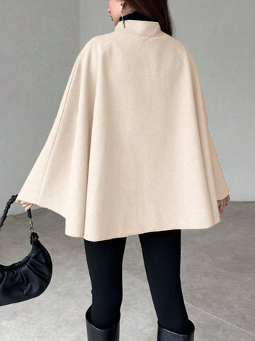 Woolen Coat With Cape Sleeves, Retro And Simple Cardigan Jacket