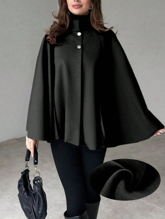 Woolen Coat With Cape Sleeves, Retro And Simple Cardigan Jacket