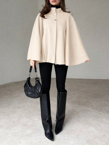 Woolen Coat With Cape Sleeves, Retro And Simple Cardigan Jacket
