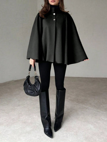 Woolen Coat With Cape Sleeves, Retro And Simple Cardigan Jacket