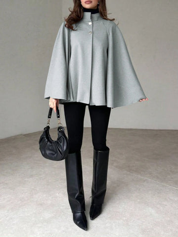 Woolen Coat With Cape Sleeves, Retro And Simple Cardigan Jacket