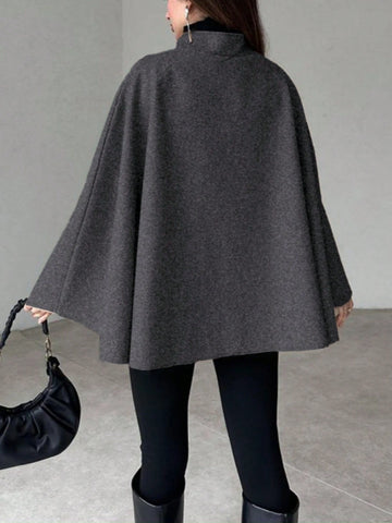 Woolen Coat With Cape Sleeves, Retro And Simple Cardigan Jacket