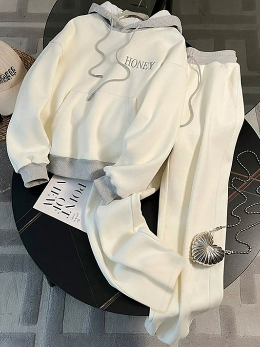 Patchwork Contrast Color Honey Embroidery Elastic Waist 2-Piece Set