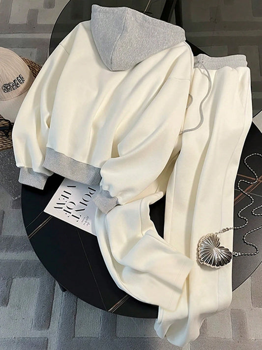 Patchwork Contrast Color Honey Embroidery Elastic Waist 2-Piece Set