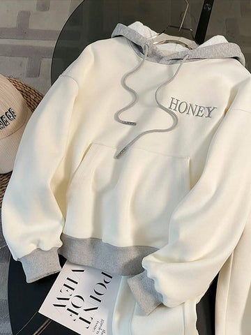 Patchwork Contrast Color Honey Embroidery Elastic Waist 2-Piece Set