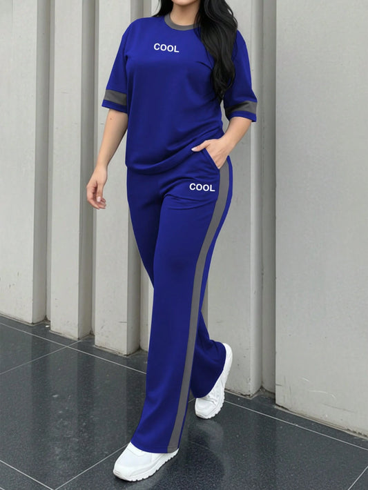 Round Neck Short Sleeve T-Shirt And Elastic Waist Loose Pants
