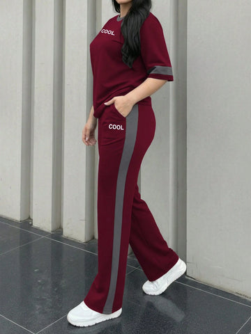 Round Neck Short Sleeve T-Shirt And Elastic Waist Loose Pants