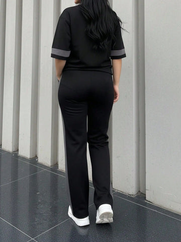 Round Neck Short Sleeve T-Shirt And Elastic Waist Loose Pants