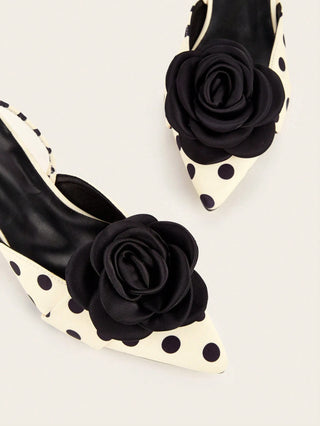 Fashion Closed Toe Open Back Floral Decor Satin Slingback Kitten Heel High Heels