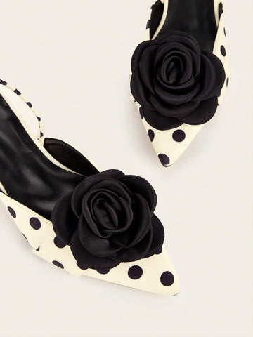 Fashion Closed Toe Open Back Floral Decor Satin Slingback Kitten Heel High Heels