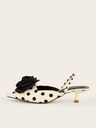 Fashion Closed Toe Open Back Floral Decor Satin Slingback Kitten Heel High Heels