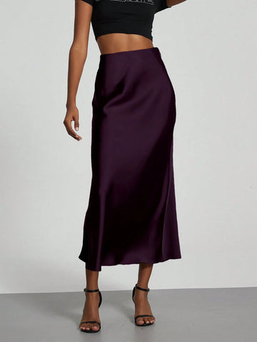 Women Silky Satin Feeling Maxi Skirt