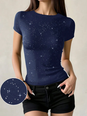 Women's Solid Color Fitted Crew Neck T-Shirt